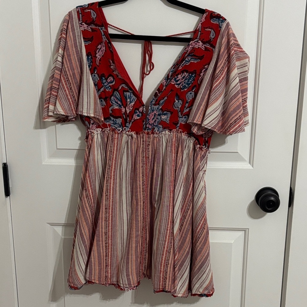 Free People Red and Blue Floral Tunic